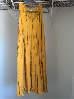 Max Studio Tiered V-Neck Maxi Dress in Mustard